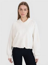 4F Bluza dresowa cropped nierozpinana z kapturem damska 4F x Anna Lewandowska - biała XL. Białe bluzy sportowe damskie 4f, xl, bez wzorów, z bawełny, z kapturem. Za 149.99 zł.