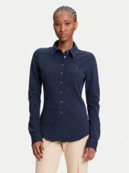Tommy Hilfiger Koszula 1985 WW0WW43528 Granatowy Slim Fit. Niebieskie bluzki damskie Tommy Hilfiger, xs, bez wzorów, z bawełny, biznesowe, bez kołnierzyka, bez ramiączek. Za 299.99 zł.