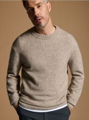 Sweter - beżowy. Brązowe swetry przez głowę męskie Sinsay, l, bez wzorów, bez kołnierzyka. Za 79.99 zł.