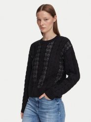 Guess Sweter W6YR21 Z0965 Czarny Regular Fit. Czarne swetry damskie Guess, l, z aplikacjami, z bawełny, bez kołnierzyka, bez ramiączek, bez kaptura. Za 524.99 zł.