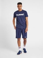 Koszulka sportowa z krótkim rękawem męska Hummel Cotton Logo. Niebieskie koszulki sportowe męskie Hummel, m, bez wzorów, z bawełny, bez kołnierzyka, bez ramiączek, do piłki nożnej. Za 39.69 zł.