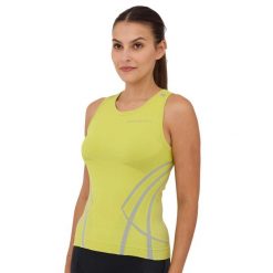 Bezrękawnik damski z wąskim ramiączkiem Brubeck FITNESS. Żółte koszulki sportowe damskie Brubeck, bez wzorów, z elastanu, bez kołnierzyka, bez ramiączek, na fitness i siłownię. W wyprzedaży za 42.49 zł.