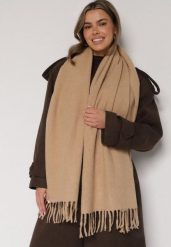 Ciemnobeżowy Klasyczny Szalik Zdobiony Frędzlami Vetilana. Brązowe szaliki i chusty damskie Born2be, z aplikacjami, z jeansu, biznesowe. Za 49.99 zł.