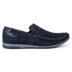 KOMODO Buty męskie mokasyny 876 lato granatowe niebieskie. Niebieskie mokasyny męskie na lato, z gumy. Za 377.80 zł.