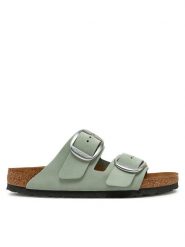 Birkenstock Klapki Arizona Big Buckle 1029311 Zielony. Zielone klapki damskie Birkenstock, bez wzorów, z nubiku, bez obcasa. Za 599.99 zł.
