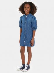 Tommy Hilfiger Sukienka jeansowa KG0KG07562 Niebieski Regular Fit. Niebieskie sukienki dla dziewczynek Tommy Hilfiger, bez wzorów, z bawełny, bez ramiączek. Za 429.99 zł.