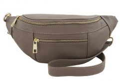 Damska torebka nerka skórzana z kieszenią - Beżowa ciemna. Brązowe torebki shopper damskie Barberinis, bez wzorów, ze skóry, eleganckie, przez ramię, małe, bez dodatków. Za 187.99 zł.
