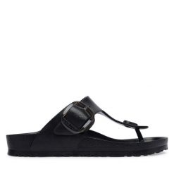 Japonki Birkenstock. Czarne klapki damskie Birkenstock, bez wzorów, bez obcasa. Za 269.99 zł.