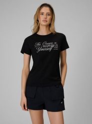 4F T-shirt regular z nadrukiem damski - czarny XS. Czarne t-shirty damskie 4f, xs, bez wzorów, z bawełny, biznesowe, bez kołnierzyka. Za 59.99 zł.