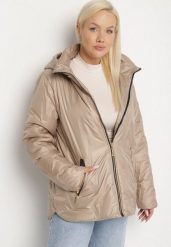 Beżowa Pikowana Kurtka o Prostym Kroju z Kapturem ze Ściągaczami Falesaa. Brązowe kurtki damskie Born2be, l, bez wzorów, z jeansu, z kapturem. Za 129.99 zł.
