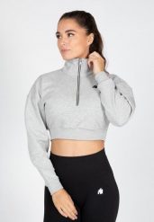 Ocala Cropped Bluza z zamkiem błyskawicznym do połowy - Szary. Szare bluzy damskie GORILLA WEAR, s, bez wzorów, z bawełny, bez kaptura, na fitness i siłownię. Za 229.00 zł.