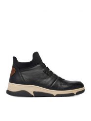 Rieker Botki CEO-L5651-00 Czarny. Czarne botki damskie Rieker, ze skóry, bez obcasa, na koturnie, bez zapięcia. Za 399.99 zł.
