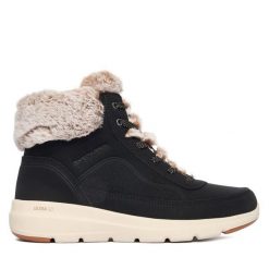 Trzewiki Skechers. Czarne botki damskie Skechers, bez obcasa, na płaskiej podeszwie, bez zapięcia. Za 379.99 zł.