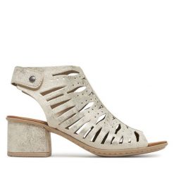 Sandały Rieker. Żółte sandały damskie Rieker, bez wzorów, bez obcasa, na słupku, bez zapięcia. Za 254.99 zł.