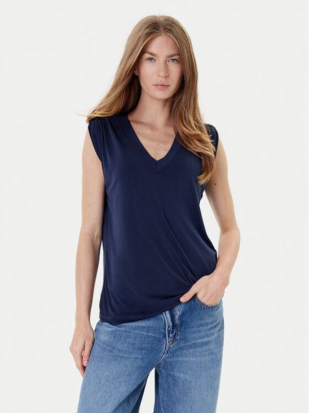 Guess Bluzka W5YP52 KCYW2 Granatowy Regular Fit. Niebieskie bluzki damskie Guess, l, z aplikacjami, bez kołnierzyka, bez ramiączek. Za 137.99 zł.