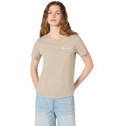 Koszulka damska CHAMPION Short Sleeve T-shirt. Brązowe koszulki sportowe damskie Champion, uniwersalny, bez wzorów, z materiału, klasyczne, bez kołnierzyka. Za 85.99 zł.