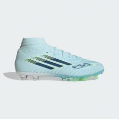 Buty piłkarskie dla kobiet F50 SPARKFUSION LEAGUE Mid Cut na naturalną /. Niebieskie obuwie sportowe damskie Adidas, bez wzorów, do piłki nożnej. Za 419.00 zł.