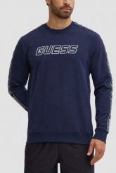 GUESS Granatowa męska bluza z lampasami Arlo Cn, Rozmiar L. Niebieskie bluzy męskie Guess, l, z aplikacjami, z bawełny, bez kaptura. W wyprzedaży za 257.99 zł.