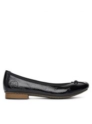 Rieker Baleriny 51950-00 Czarny. Czarne baleriny damskie Rieker, bez wzorów, z lakierowanej skóry, bez obcasa. Za 289.99 zł.