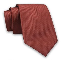 Miedziany Elegancki Klasyczny Męski Krawat -Angelo di Monti- 7 cm, Jednokolorowy, w Delikatne Prążki. Brązowe krawaty i muchy Angelo di Monti, bez wzorów, z tkaniny, eleganckie. Za 49.99 zł.