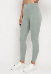 Ciemnozielone Legginsy z Wysokim Stanem Parefia. Zielone legginsy damskie Born2be, s, bez wzorów, z jeansu, z podwyższonym stanem, na fitness i siłownię. Za 29.99 zł.