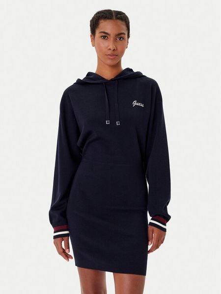 Guess Sukienka dzianinowa V5BK01 Z1152 Granatowy Regular Fit. Niebieskie sukienki damskie Guess, xxs, z aplikacjami, z dzianiny, bez kołnierzyka, bez ramiączek. Za 339.99 zł.