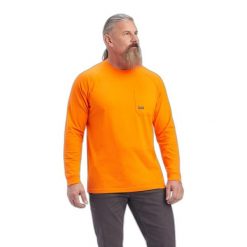 Koszulka z długim rękawem Ariat Rebar Cotton Strong. Brązowe bluzki z długim rękawem męskie Ariat, m, bez wzorów, z bawełny, bez kołnierzyka. Za 168.00 zł.
