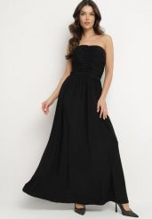 Czarna Sukienka Koktajlowa Bandeau z Wiskozą Ozdobiona Marszczeniem Nalithae. Czarne sukienki damskie Born2be, na co dzień, l, bez wzorów, z jeansu, eleganckie, bez kołnierzyka, bez ramiączek, maxi, kopertowe. Za 189.99 zł.