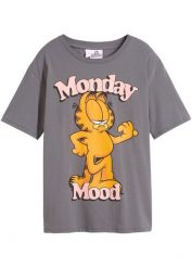 T-shirt z czystej bawełny z nadrukiem Garfielda. Szare t-shirty i topy dla dziewczynek bonprix, bez wzorów, z bawełny, bez ramiączek. Za 64.99 zł.
