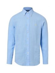 Polo Ralph Lauren Męska koszula lniana Mężczyźni Regular Fit len niebieski, M. Niebieskie koszule męskie Polo Ralph Lauren, m, bez wzorów, ze lnu, eleganckie, bez kołnierzyka, bez ramiączek. Za 819.95 zł.