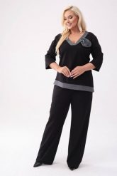 Elegancki czarny komplet Adriana - bluzka + długie spodnie PLUS SIZE XXL OVERSIZE JESIEŃ. Czarne spodnie materiałowe damskie Moda Size Plus Iwanek, plus size, bez wzorów, z materiału. Za 449.90 zł.
