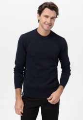 Bawełniany sweter S-RAYAN. Niebieskie swetry przez głowę męskie Volcano, l, bez wzorów, z bawełny, bez kołnierzyka. Za 159.99 zł.