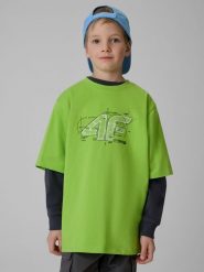 4F T-shirt loose z nadrukiem chłopięcy - zielony 146/152 (10-12 lat). Zielone t-shirty dla chłopców 4f, bez wzorów, z materiału, bez ramiączek. Za 49.99 zł.