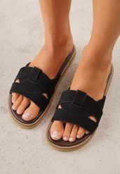 Czarne Klapki VICES z Przeplatanymi Paskami Anreene. Czarne klapki damskie Born2be, bez wzorów, eleganckie, bez obcasa, na płaskiej podeszwie. Za 89.99 zł.