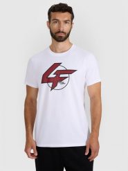 4F T-shirt regular z nadrukiem męski - biały S. Białe t-shirty męskie 4f, m, bez wzorów, z bawełny, klasyczne, bez kołnierzyka. Za 59.99 zł.