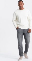 Ombre Męskie spodnie jeansowe TAPER FIT z przeszyciami i podwiniętymi nogawkami szare V2 OM-PADP-0161 XXL. Szare spodnie sportowe męskie Ombre, m, bez wzorów, z jeansu. Za 159.99 zł.
