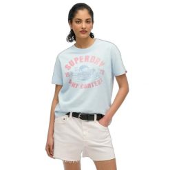 Damska koszulka na co dzień Superdry Lo-Fi. Niebieskie t-shirty damskie Superdry., bez wzorów, bez kołnierzyka. W wyprzedaży za 126.60 zł.