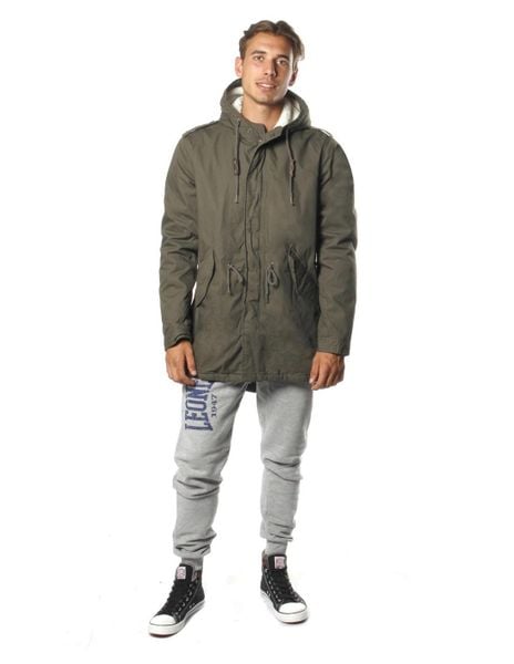 Męska parka Leone 1947 Apparel. Zielone parki męskie LEONE 1947 APPAREL, l, bez wzorów, z bawełny, sportowe, bez kaptura. Za 273.61 zł.