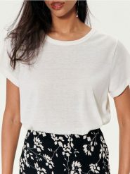 Koszulka basic - kremowy. Białe t-shirty damskie Sinsay, l, bez wzorów, bez kołnierzyka. W wyprzedaży za 14.99 zł.