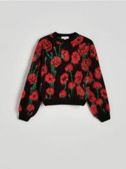 Żakardowy sweter z domieszką wełny - wielobarwny. Swetry damskie Reserved, l, bez wzorów, z dzianiny, bez kołnierzyka, bez ramiączek, bez kaptura. W wyprzedaży za 159.99 zł.