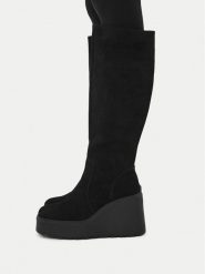 Badura Kozaki C-JANE-HY60195-15 Czarny. Czarne kozaki damskie Badura, ze skóry, bez obcasa, na koturnie. Za 349.99 zł.