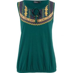 Top z dżerseju z przędzy mieszankowej bonprix głęboki zielony z nadrukiem. Topy damskie marki DOMYOS. Za 34.99 zł.