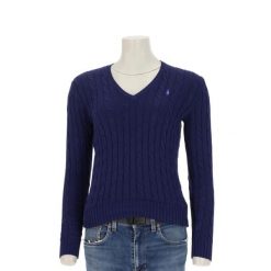 Second life - Sweter damski Polo Ralph Lauren z warkoczowym splotem - Jak nowy. Niebieskie swetry damskie Ralph Lauren, l, bez wzorów, z dzianiny, eleganckie, bez kołnierzyka, bez ramiączek, bez kaptura. Za 255.56 zł.