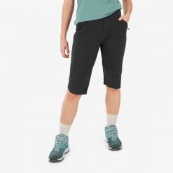 Rybaczki turystyczne damskie Quechua MH500. Czarne szorty sportowe damskie QUECHUA, l, bez wzorów, z elastanu, sportowe, trekkingowe. Za 99.99 zł.