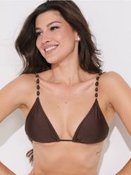 Góra od bikini z dekoracyjnymi ramiączkami - brązowy. Brązowe bikini damskie Sinsay, l, bez wzorów. W wyprzedaży za 19.99 zł.