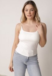 Biały Wiskozowy Top z Podwójnymi Ramiączkami Hendrea. Białe bluzki damskie Born2be, m, bez wzorów, z jeansu, eleganckie, bez kołnierzyka, bez ramiączek. Za 59.99 zł.