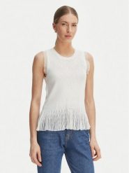 Rinascimento Bluzka CFM0012241003 Biały Slim Fit. Białe bluzki damskie Rinascimento, m, bez wzorów, z syntetyku, bez kołnierzyka, bez ramiączek. Za 279.99 zł.