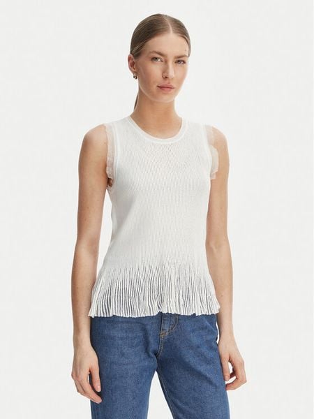 Rinascimento Bluzka CFM0012241003 Biały Slim Fit. Białe bluzki damskie Rinascimento, m, bez wzorów, z syntetyku, bez kołnierzyka, bez ramiączek. Za 182.99 zł.