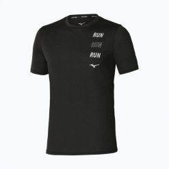 Koszulka do biegania męska Mizuno Core Run Short Sleeve Tee. Czarne koszulki sportowe męskie Mizuno, l, bez wzorów, z materiału, bez kołnierzyka, bez ramiączek, do biegania. Za 88.99 zł.
