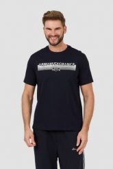 ARMANI EXCHANGE Granatowy męski t-shirt ze srebrnym logo, Rozmiar XL. Niebieskie t-shirty męskie Armani Exchange, l, bez wzorów, bez kołnierzyka. W wyprzedaży za 217.99 zł.
